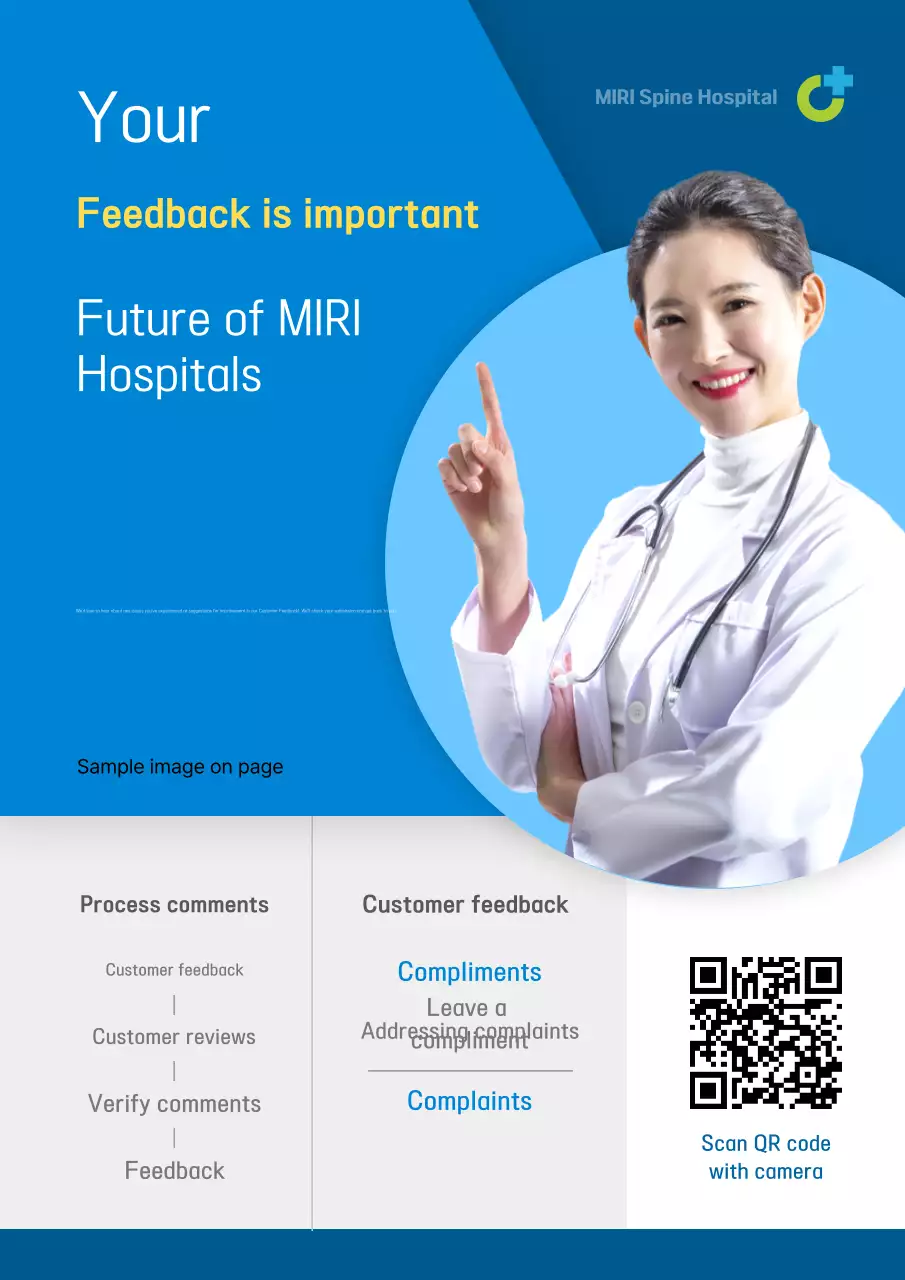 Poster quảng cáo phản hồi bệnh viện hiện đại màu xanh