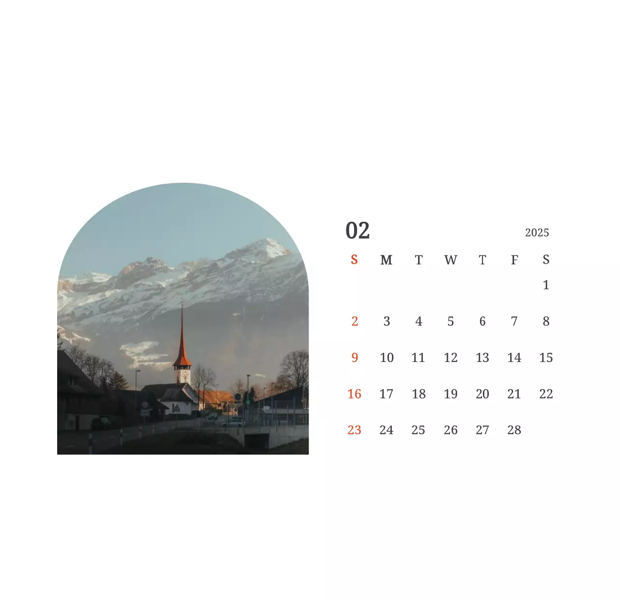 Un calendario fotografico con chiese in dipinti di paesaggio