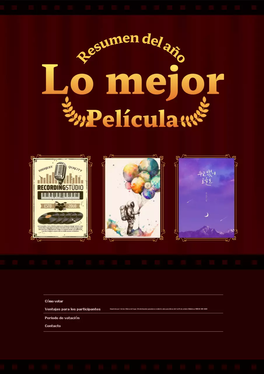 Promocione la mejor película del año en los clásicos colores burdeos y naranja