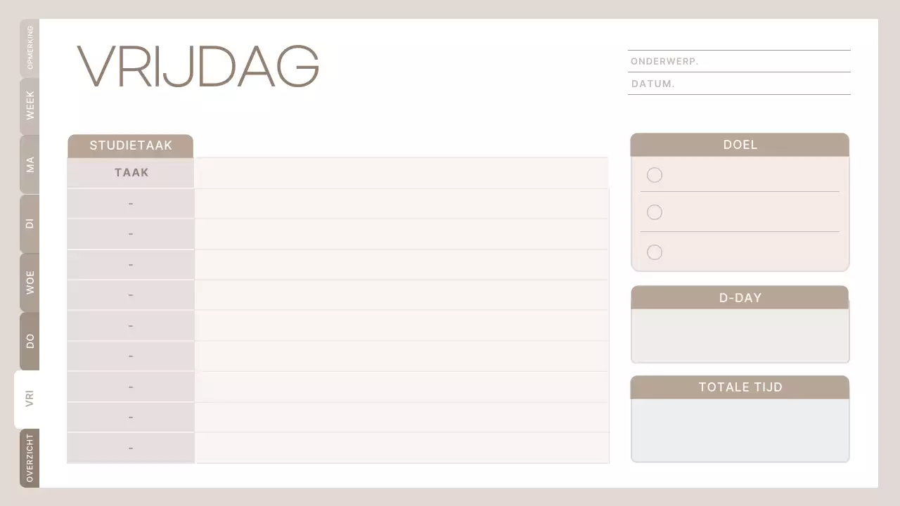 beige minimalistische klassenplanner schema