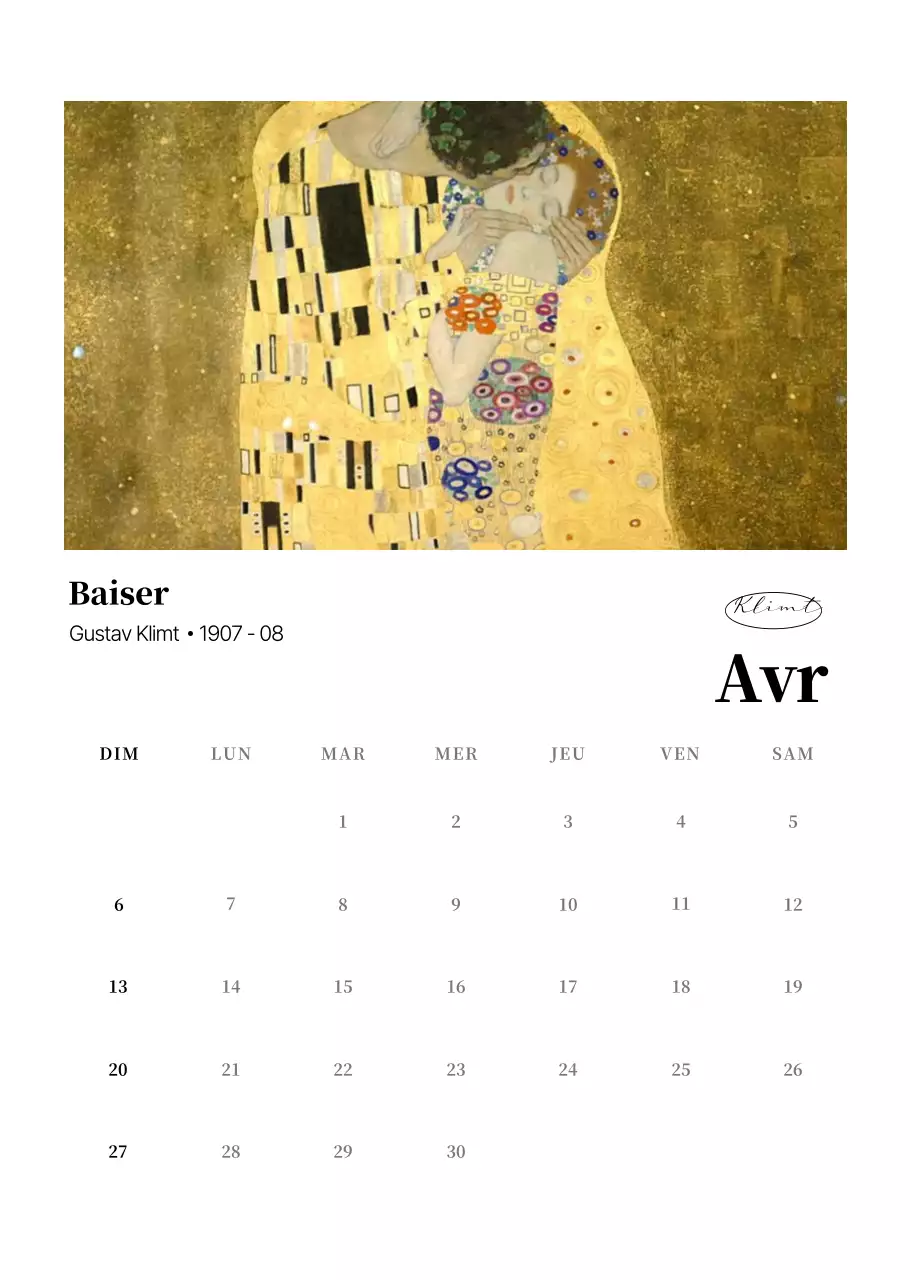 Calendrier de l'art classique