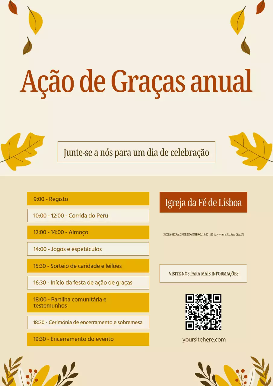 Cartaz de anúncio do Dia de Ação de Graças tradicional laranja