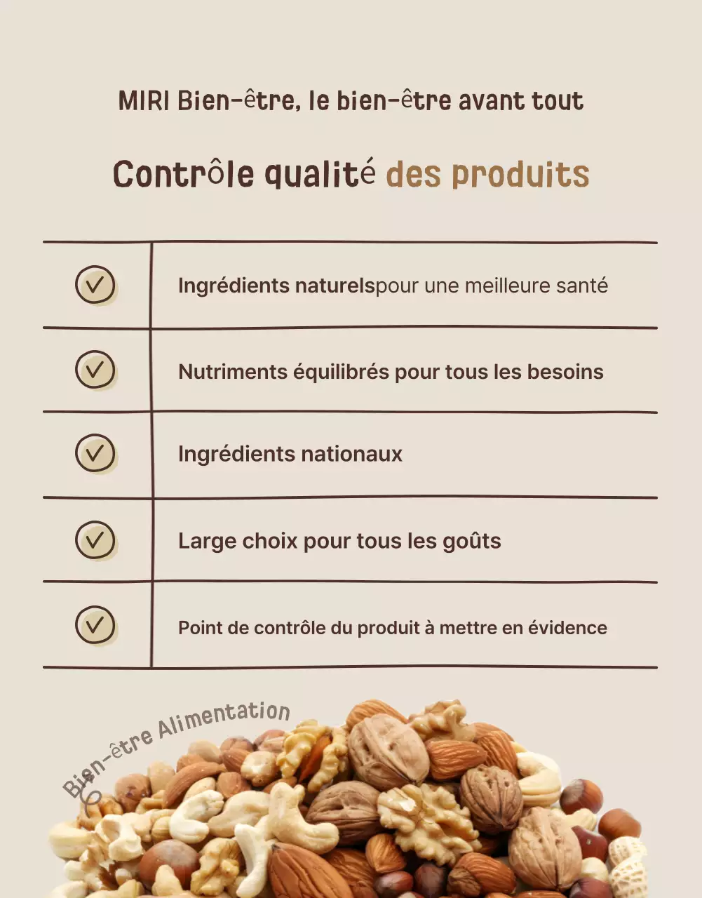 Promouvoir une exposition de snacks sains de couleur beige et marron