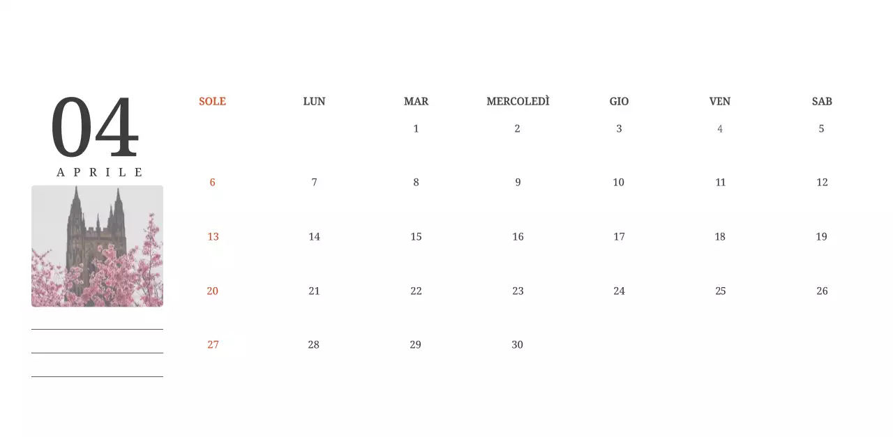 Un calendario fotografico con chiese in dipinti di paesaggio