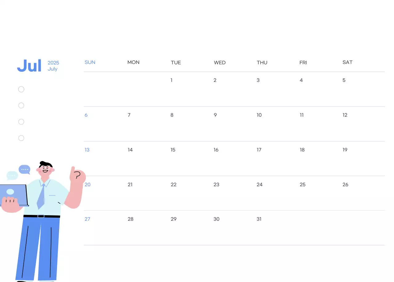 Kalender motivasi dengan ilustrasi energik dan kutipan positif dengan latar belakang biru muda