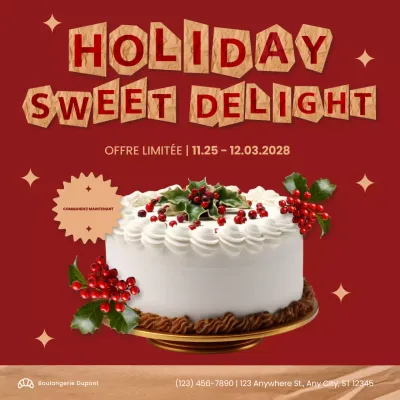 gâteau de Noël rouge et festif promotion sur les médias sociaux post