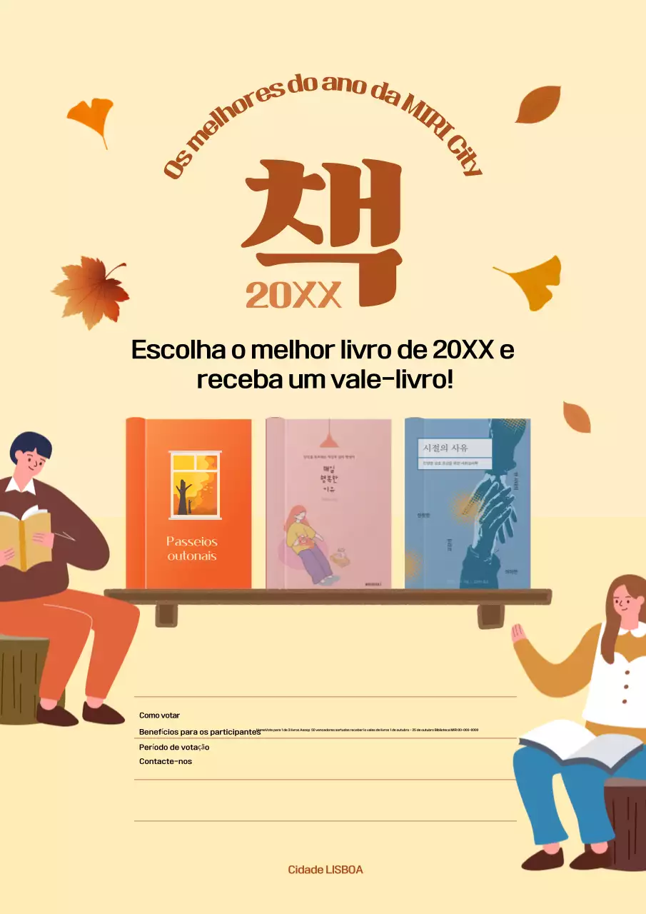 Simples laranja e castanho para promover a votação do melhor livro do ano