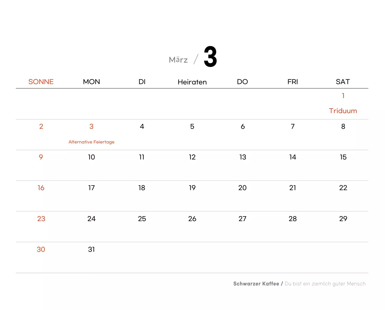 Grauer minimalistischer Kaffeekalender