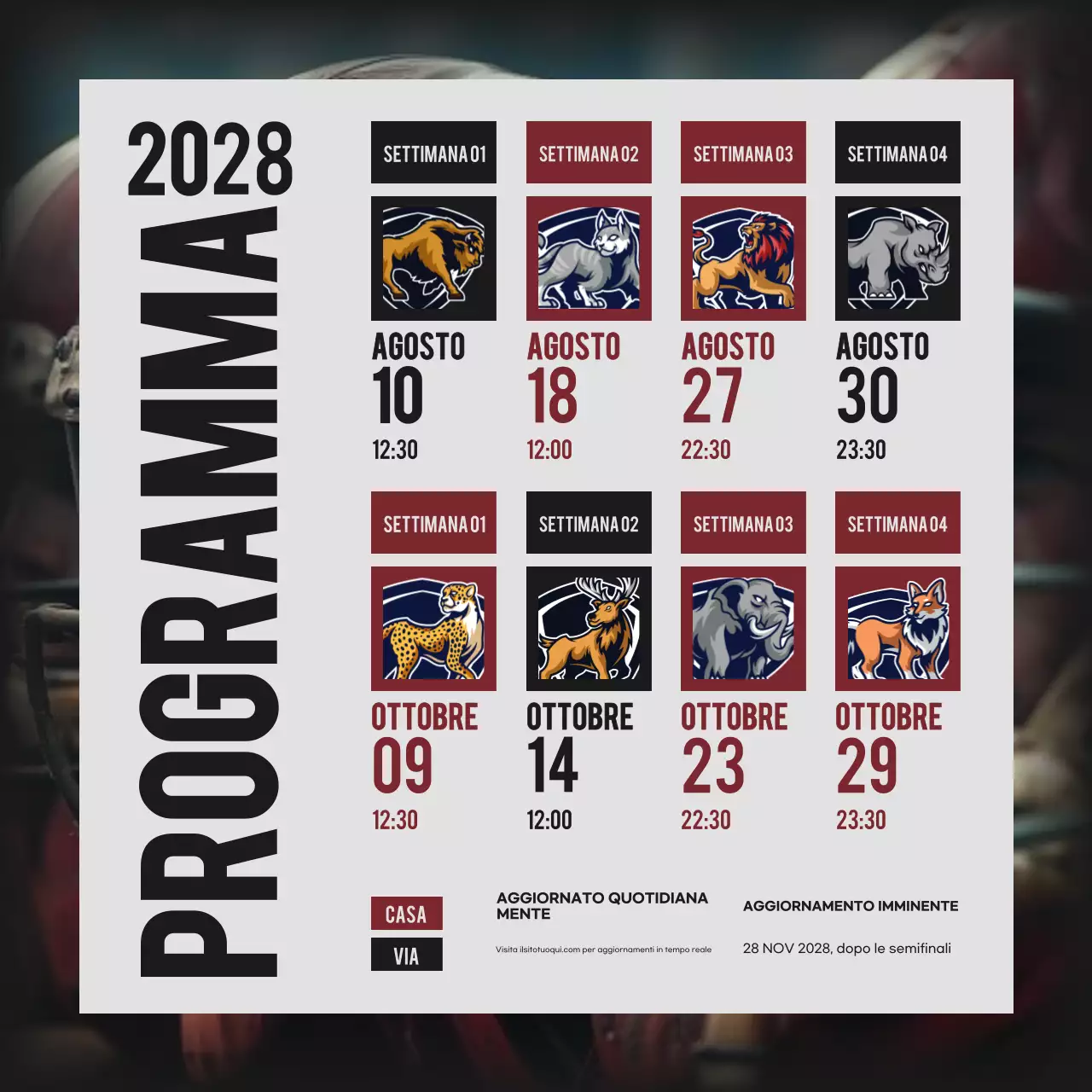 Calendario delle squadre del torneo moderno rosso-nero