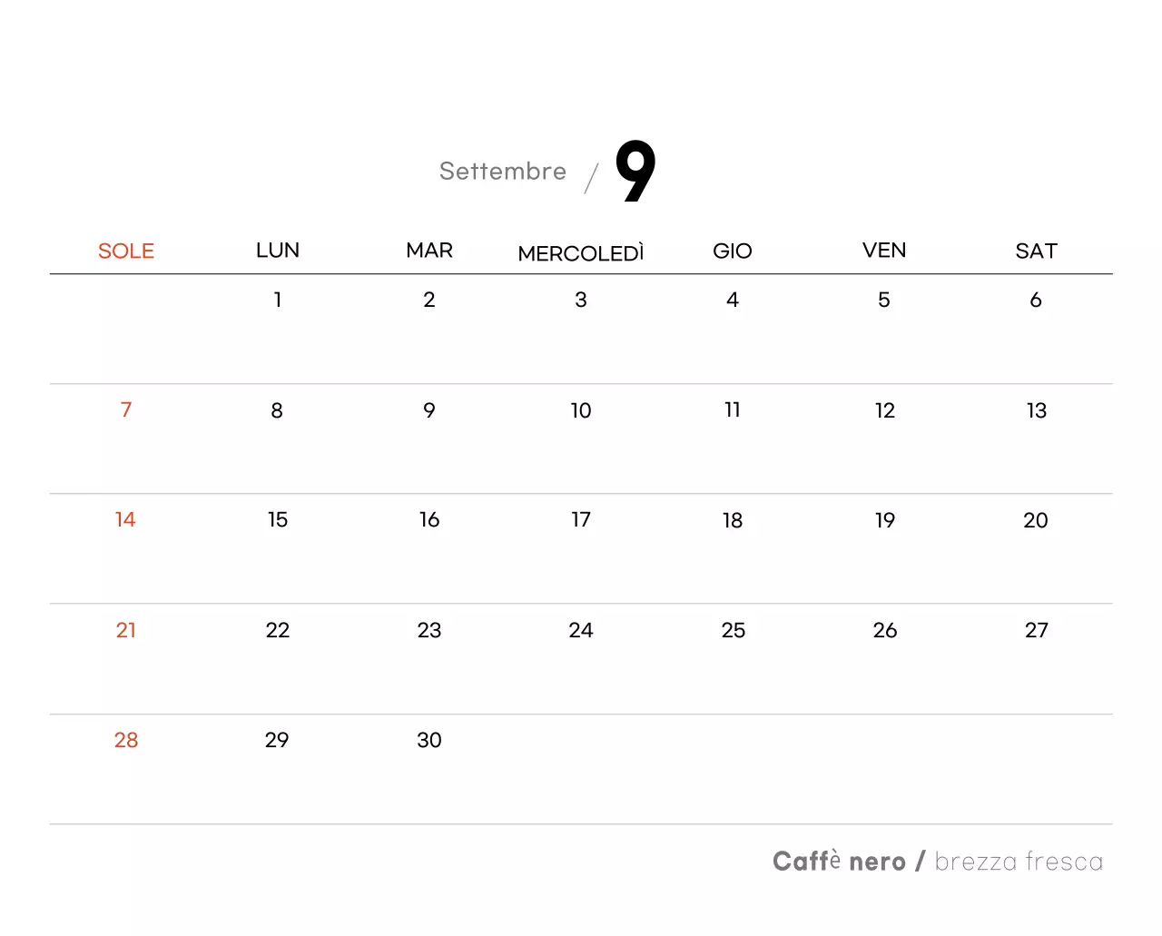 Calendario grigio minimalista
