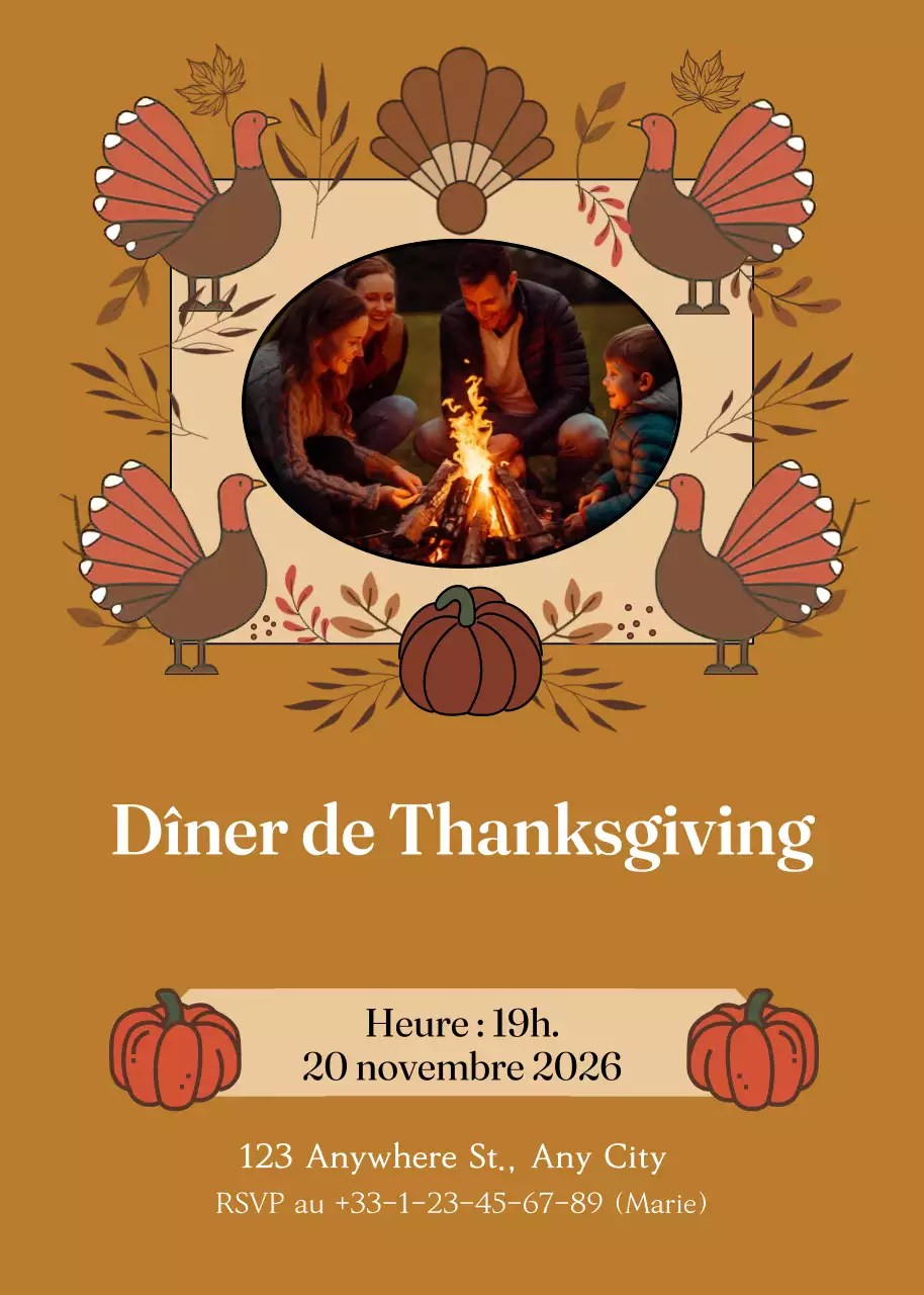 invitation traditionnelle brune pour Thanksgiving