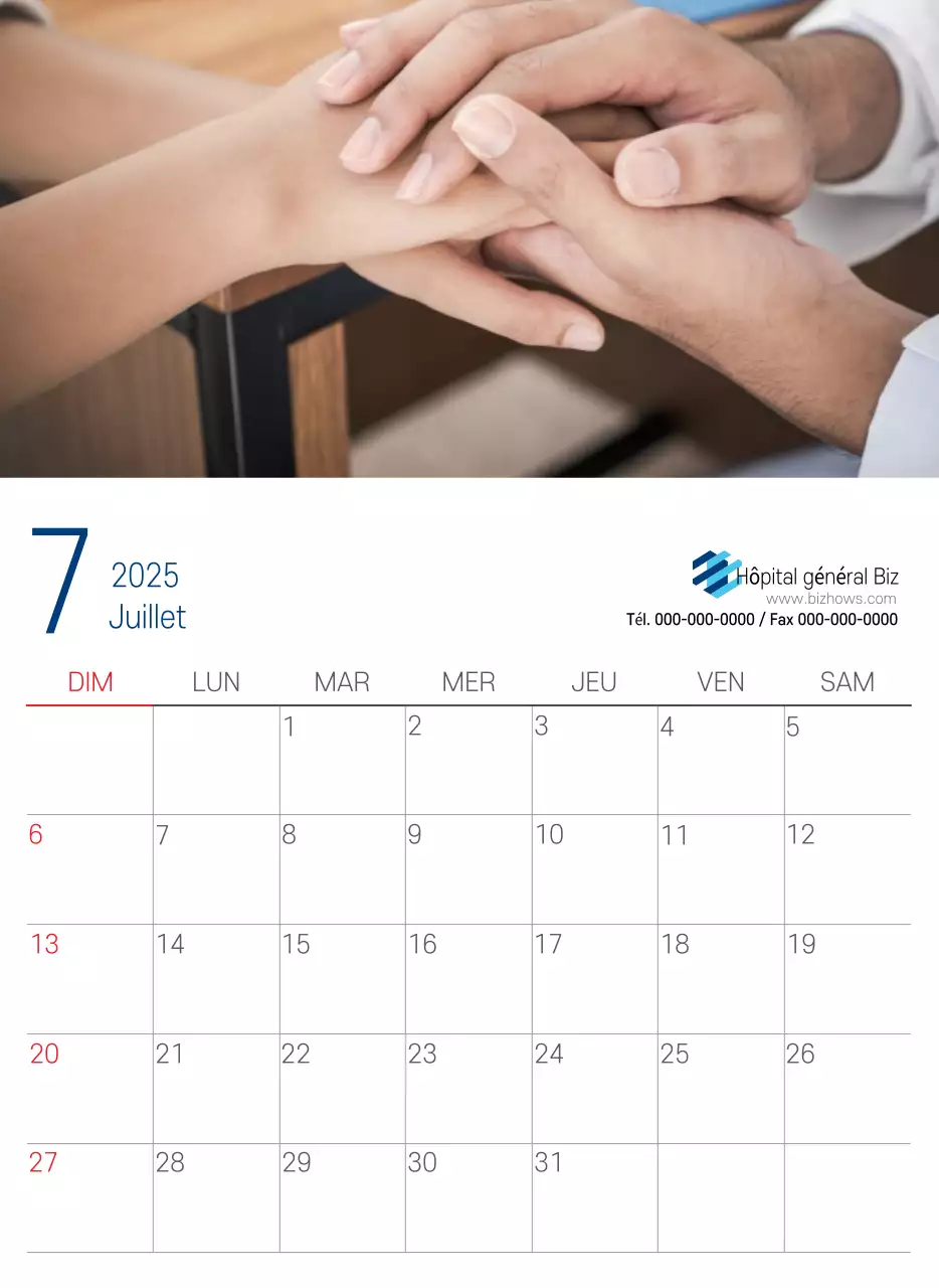 Calendrier promotionnel d'hôpital simple blanc marine