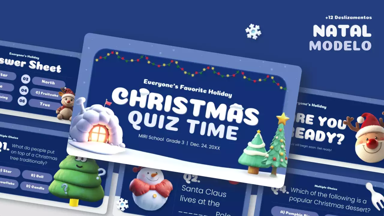 aula de quiz de natal criativo azul marinho e branco