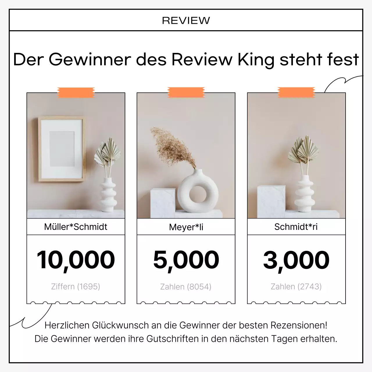 Eine kitschige Sammlung von orange-schwarzen Rezensionen