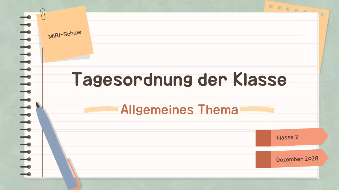 Einfaches Pastell Notizbuch Klassenagenda für die Schule