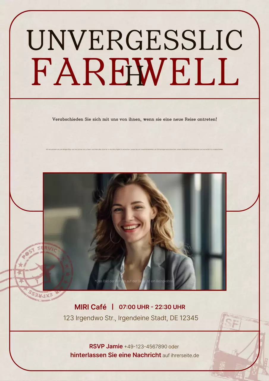 Schlichte beigefarbene Einladung zu einer unvergesslichen Abschiedsfeier