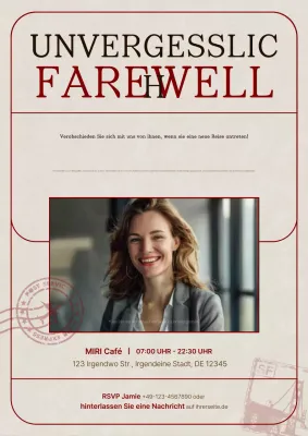 Schlichte beigefarbene Einladung zu einer unvergesslichen Abschiedsfeier