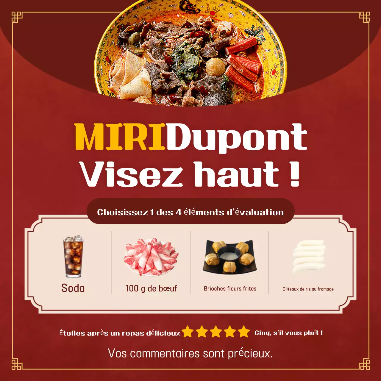 Promouvoir votre événement d'évaluation des aliments traditionnels rouges