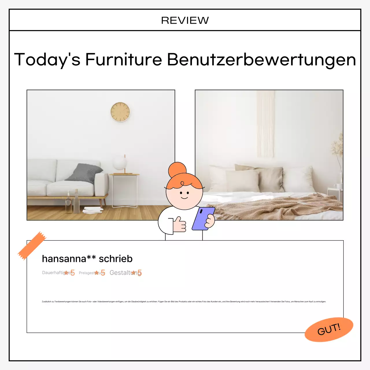 Eine kitschige Sammlung von orange-schwarzen Rezensionen