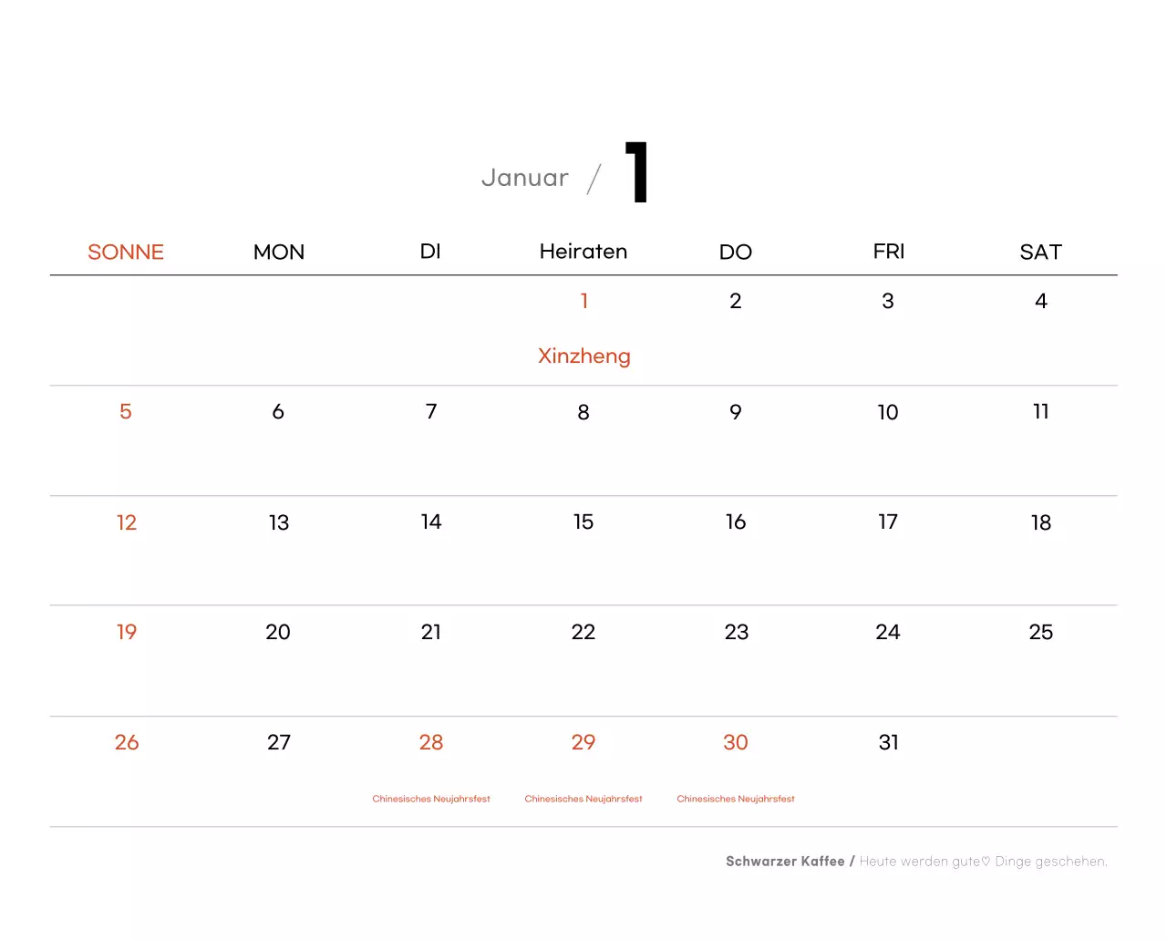 Grauer minimalistischer Kaffeekalender