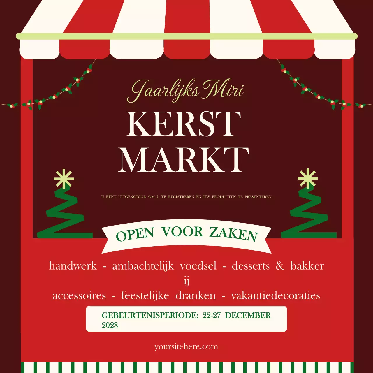 Groene Retro Uitnodiging Kerstmarkt