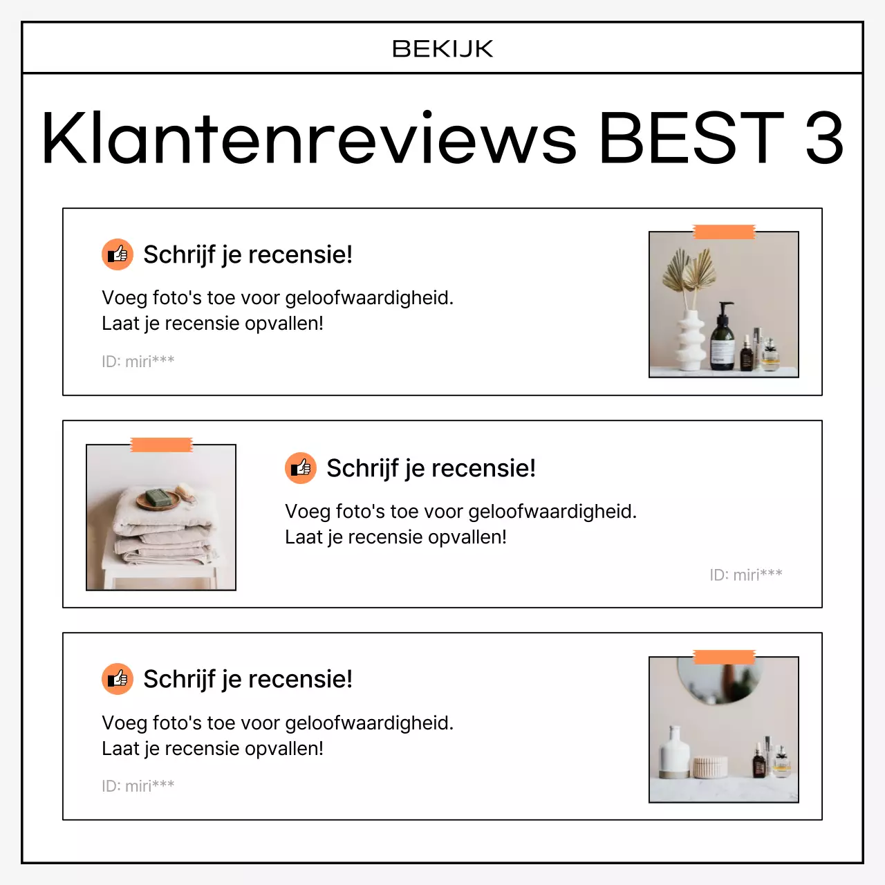 Een kitscherige verzameling oranje en zwarte recensies