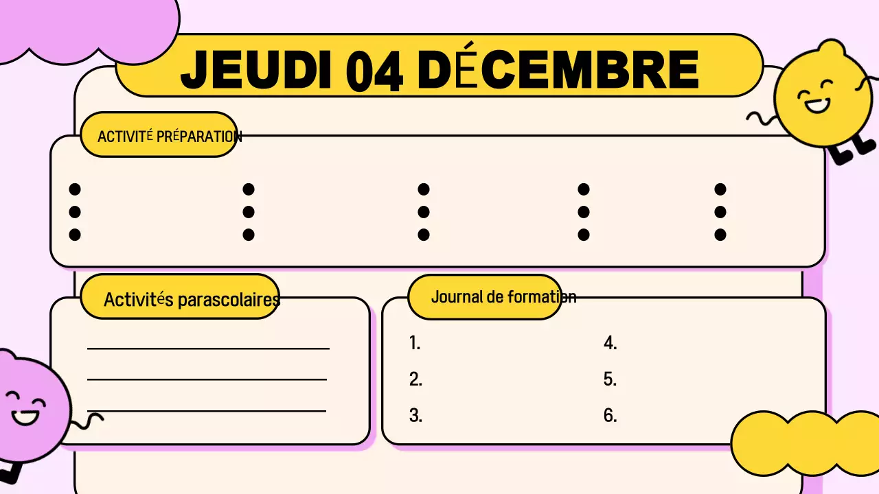 Présentation de l'agenda de la classe rose jaune ludique