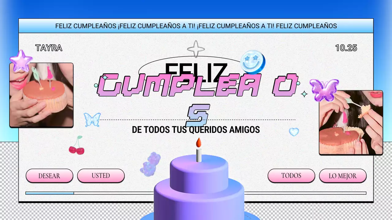 diseño de cumpleaños retro morado