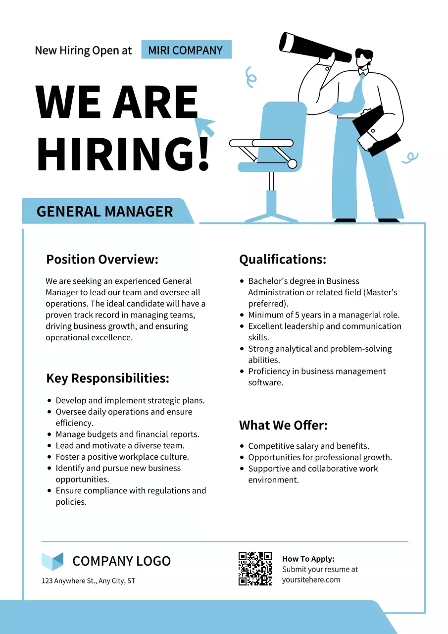 Blue Modern Job Posting Announcement Poster