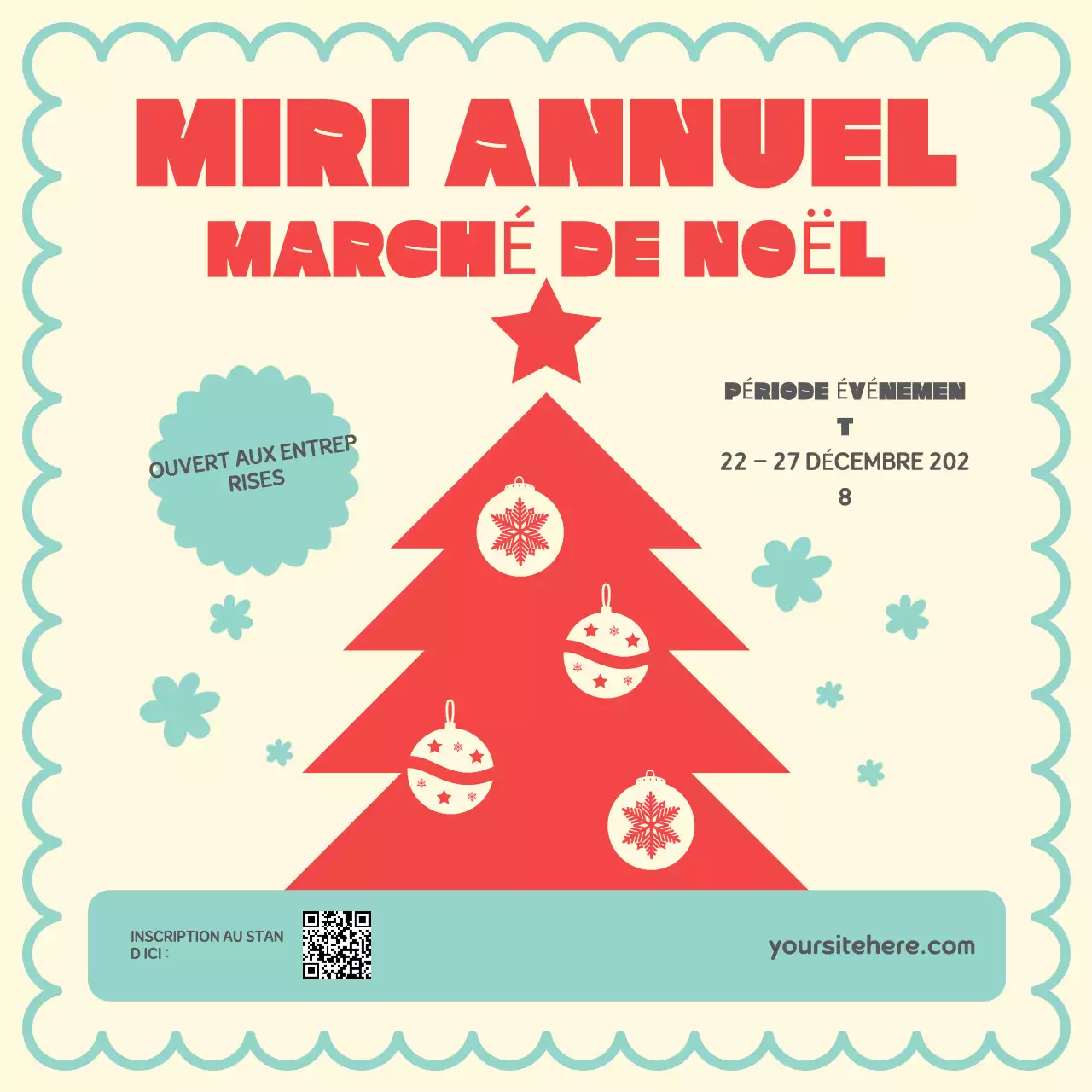Annonce du marché de Noël rouge et crème