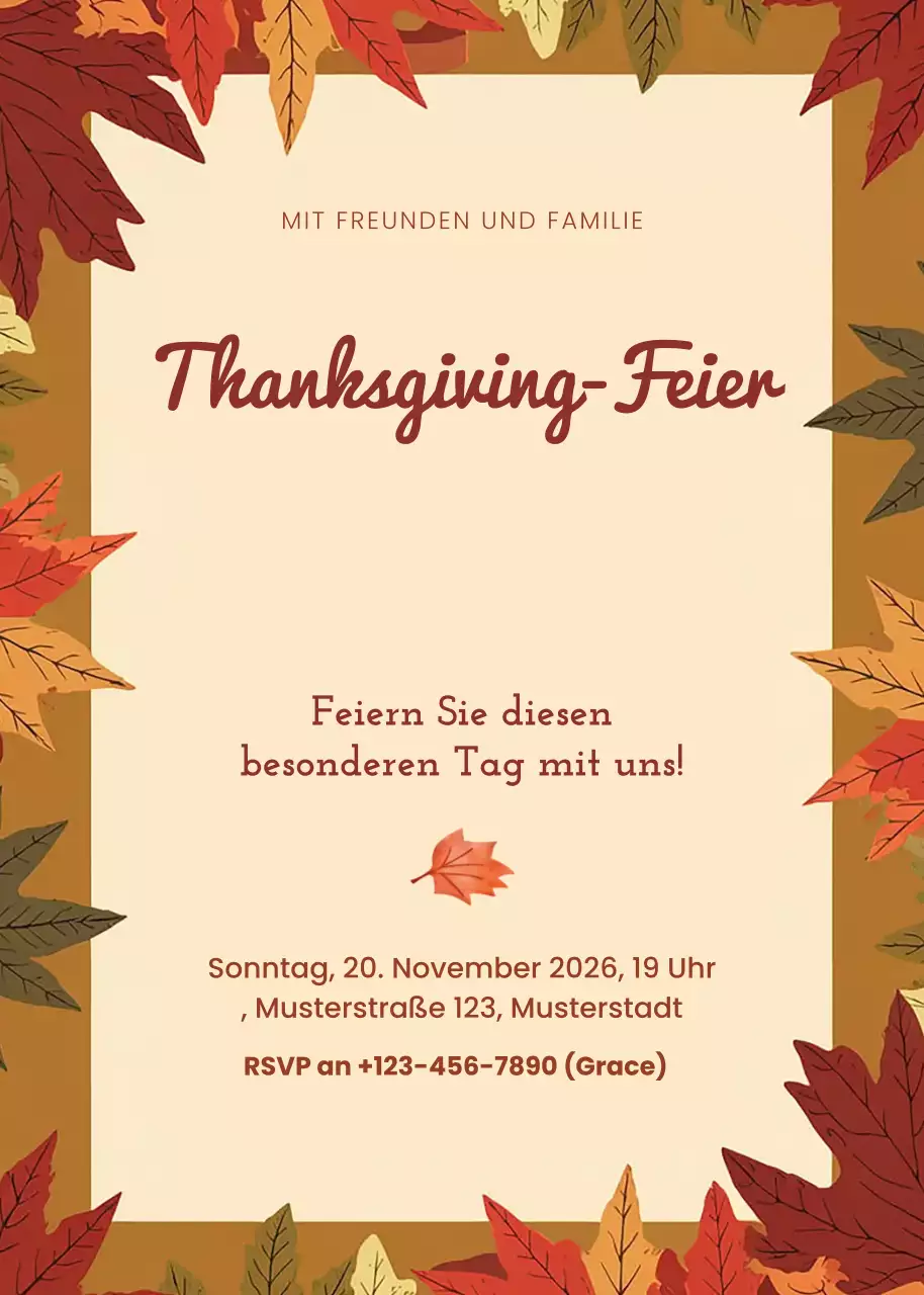 orangefarbene traditionelle Einladung zu Thanksgiving