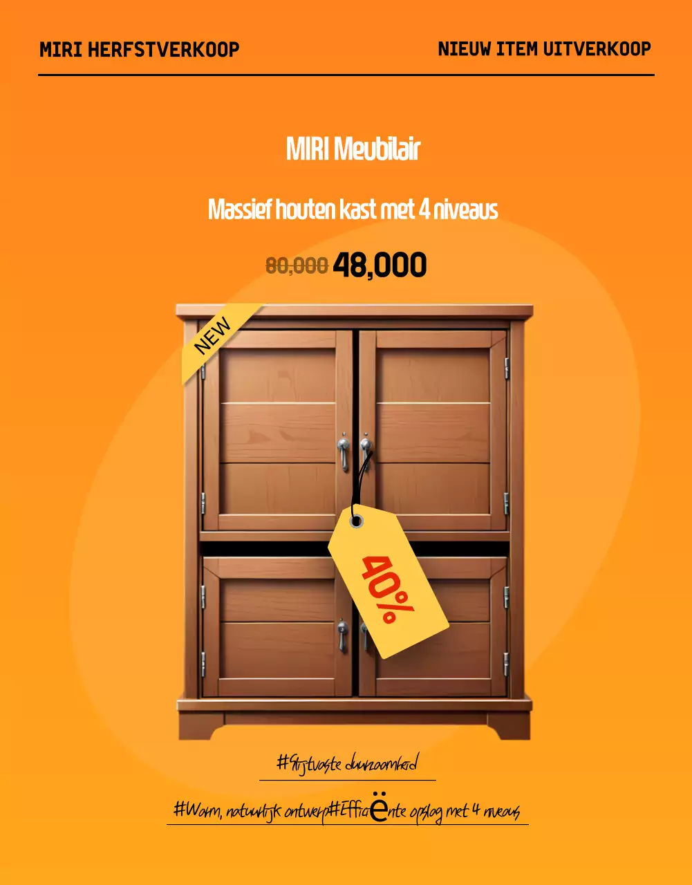 Promoot een uitverkoop van moderne herfstmeubelen in zwart en oranje