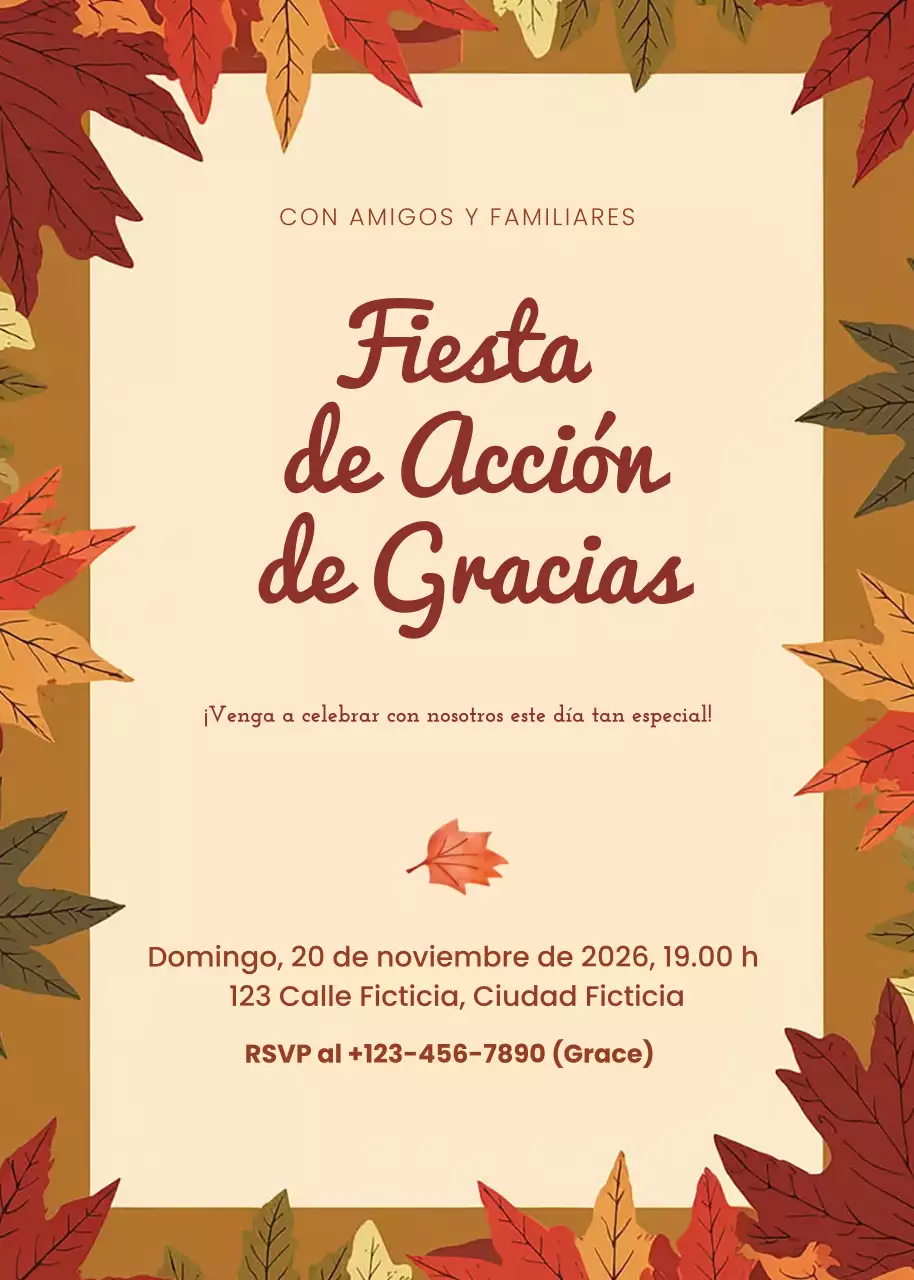 invitación tradicional naranja de Acción de Gracias