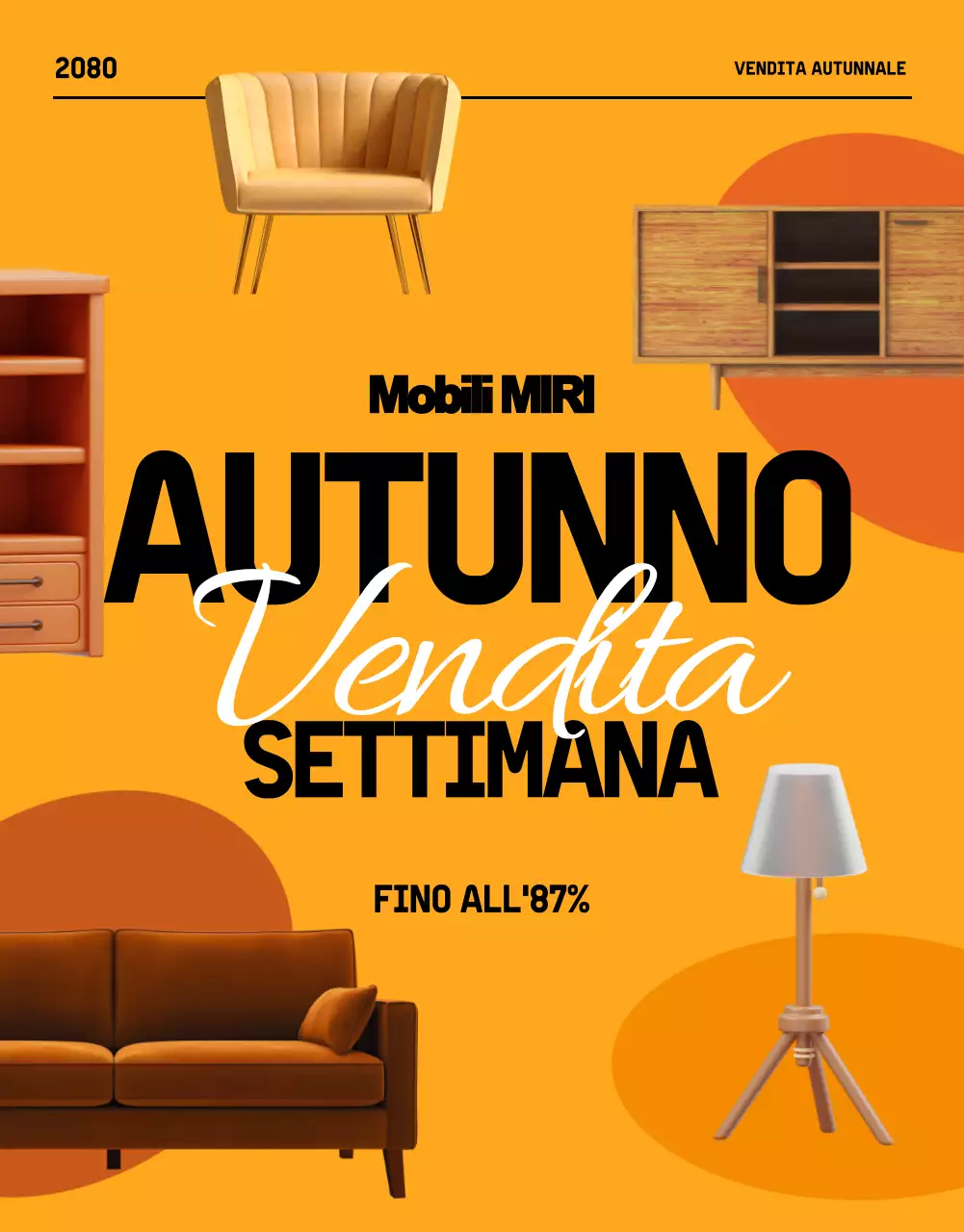 Promuovete una vendita di mobili autunnali moderni in nero e arancione