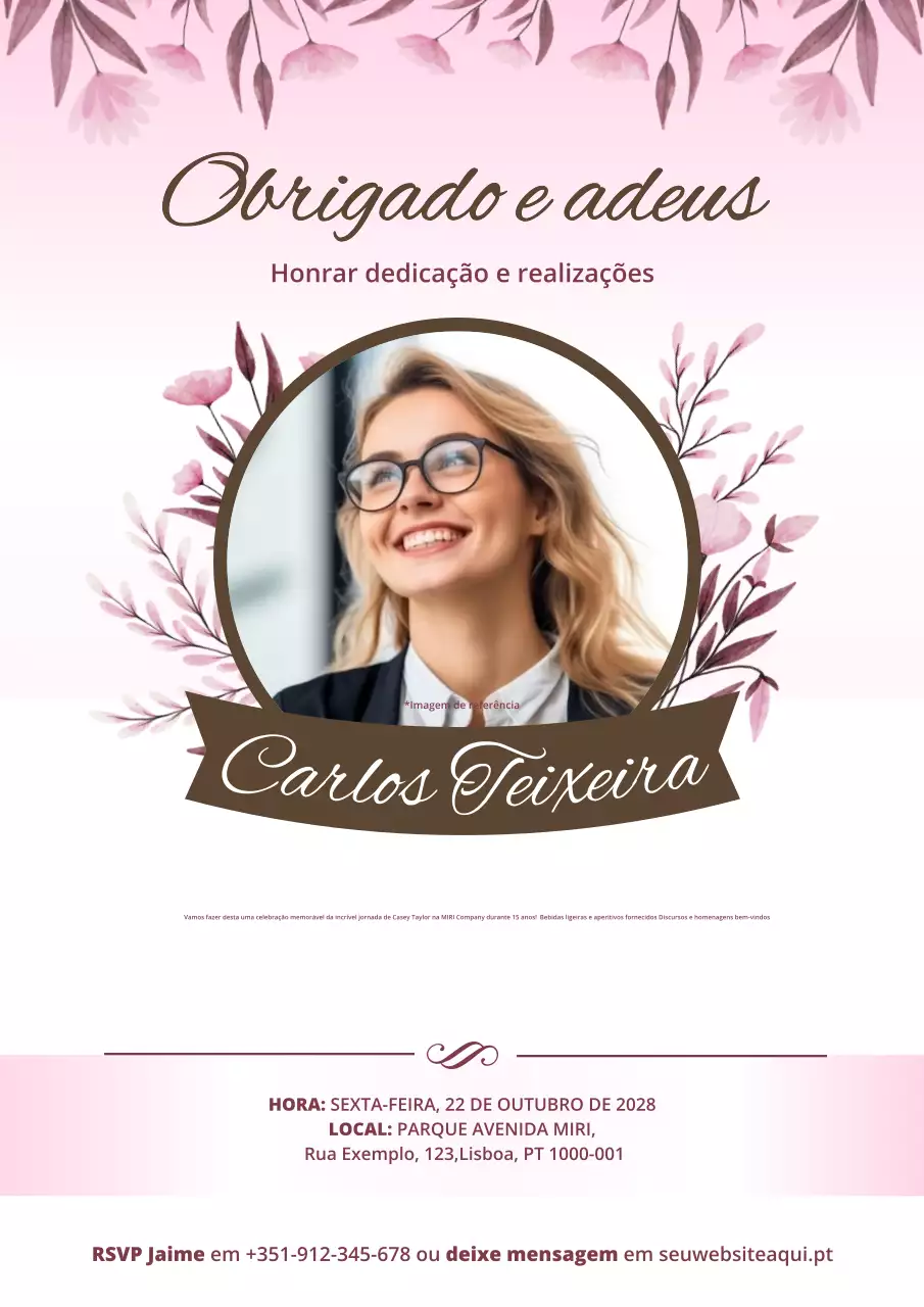 convite de despedida para festa de reforma elegante cor-de-rosa