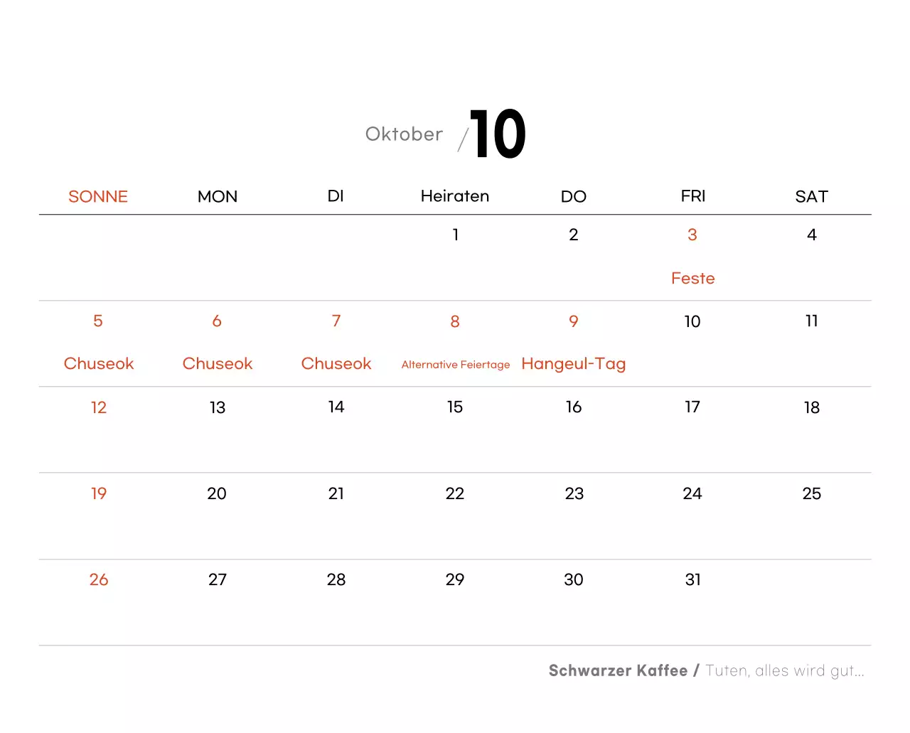 Grauer minimalistischer Kaffeekalender