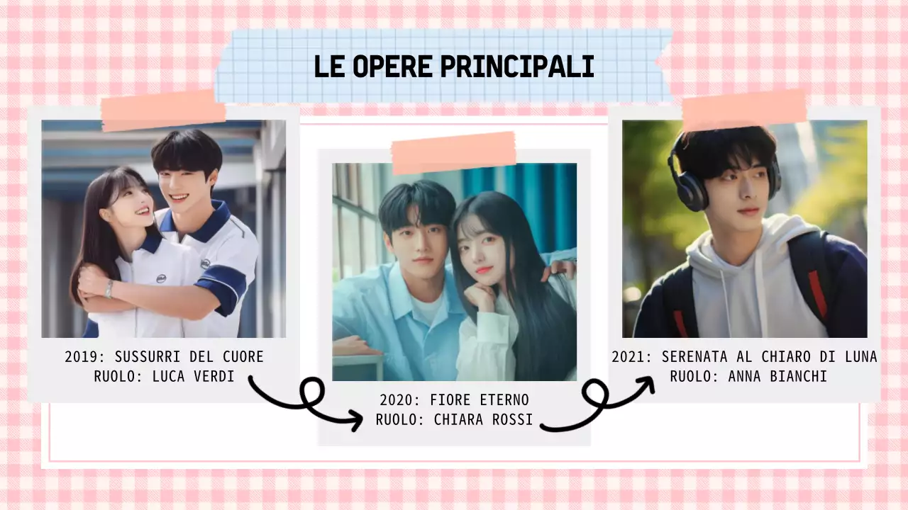 Presentazione del dramma K con scarabocchi rosa e blu pastello