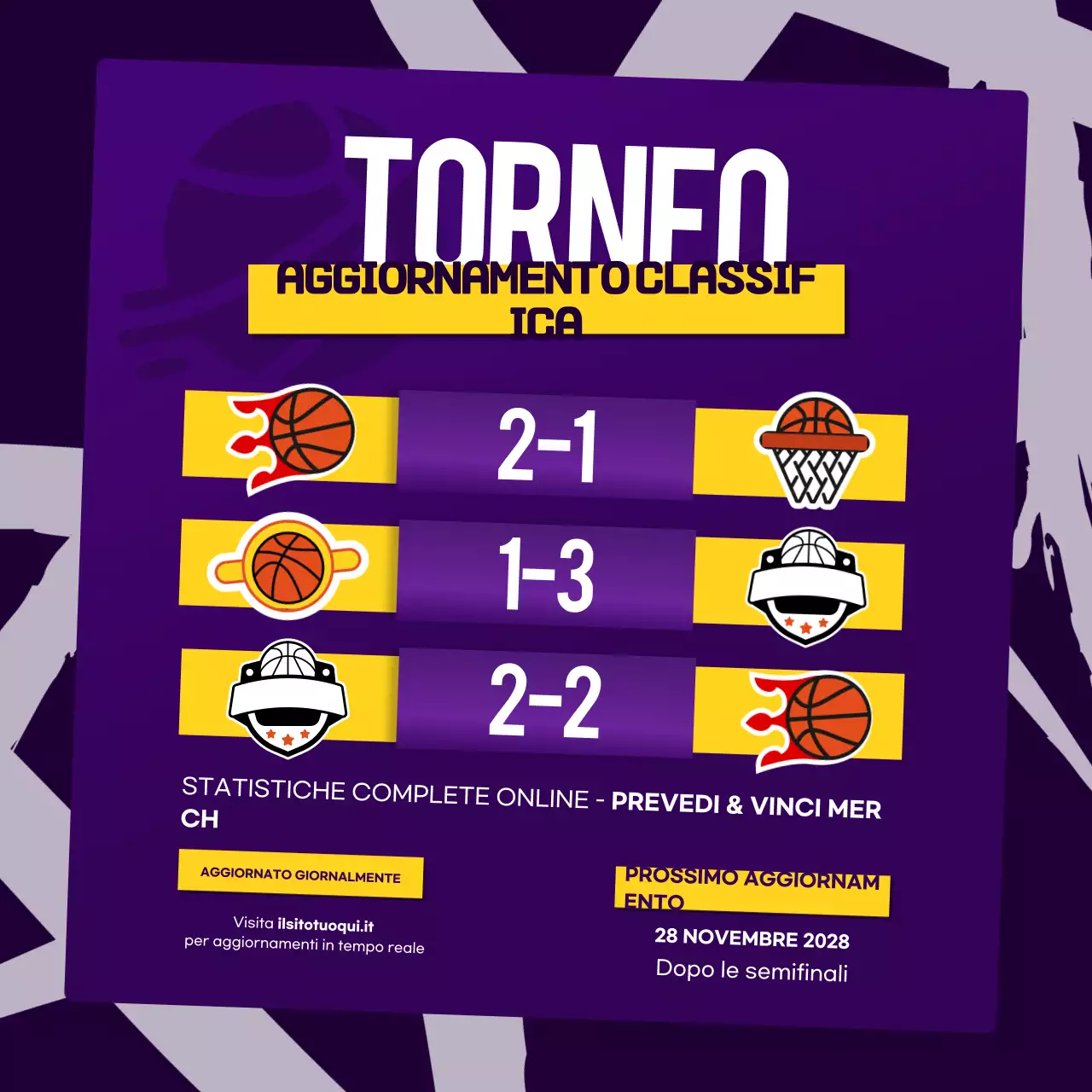 Classifica del torneo sportivo giallo-viola Post di Instagram