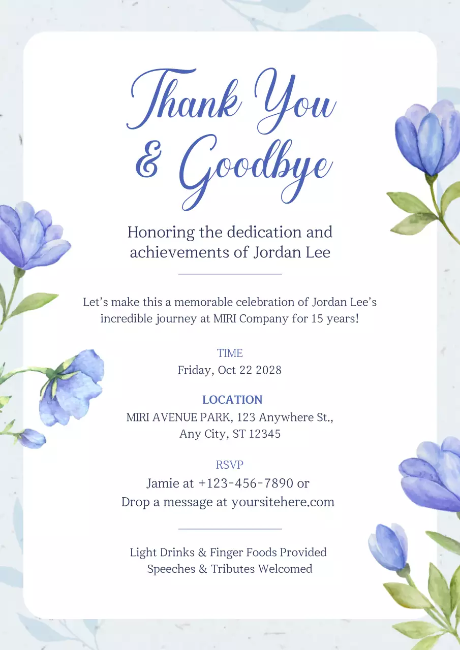 Blue Elegant Farewell Invitation Poster