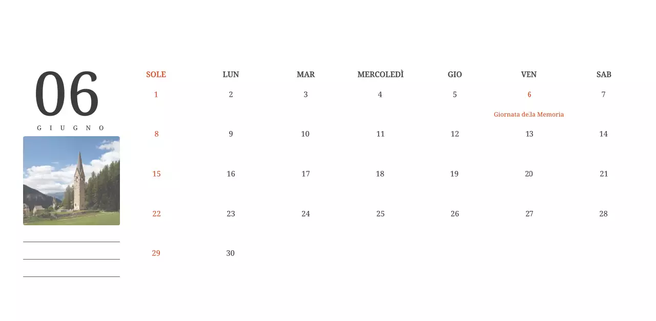 Un calendario fotografico con chiese in dipinti di paesaggio