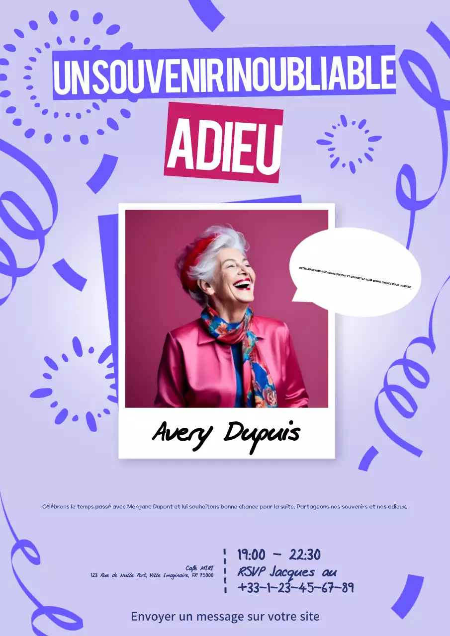 Invitation d'adieu moderne et mémorable en violet
