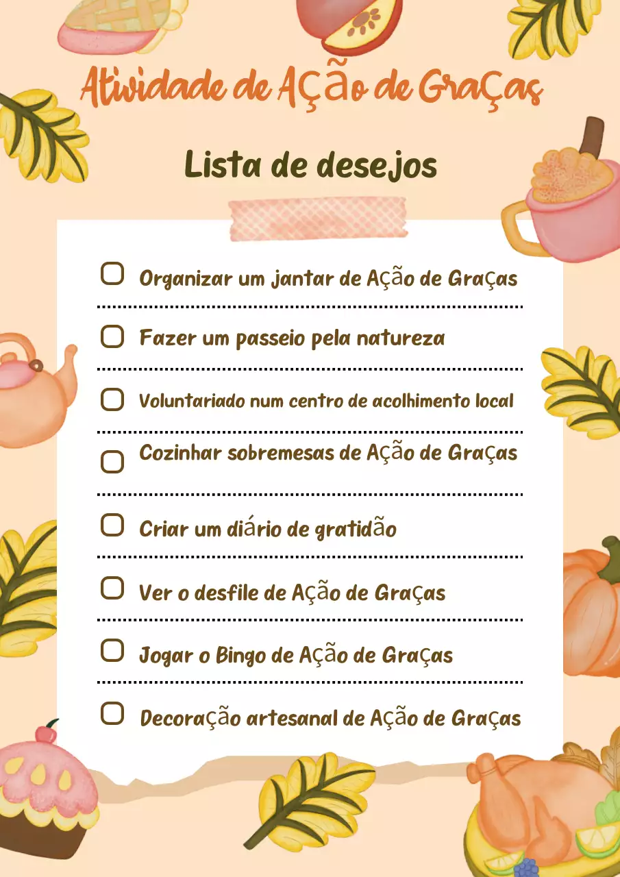 Lista de verificação da lista tradicional de Ação de Graças da laranja