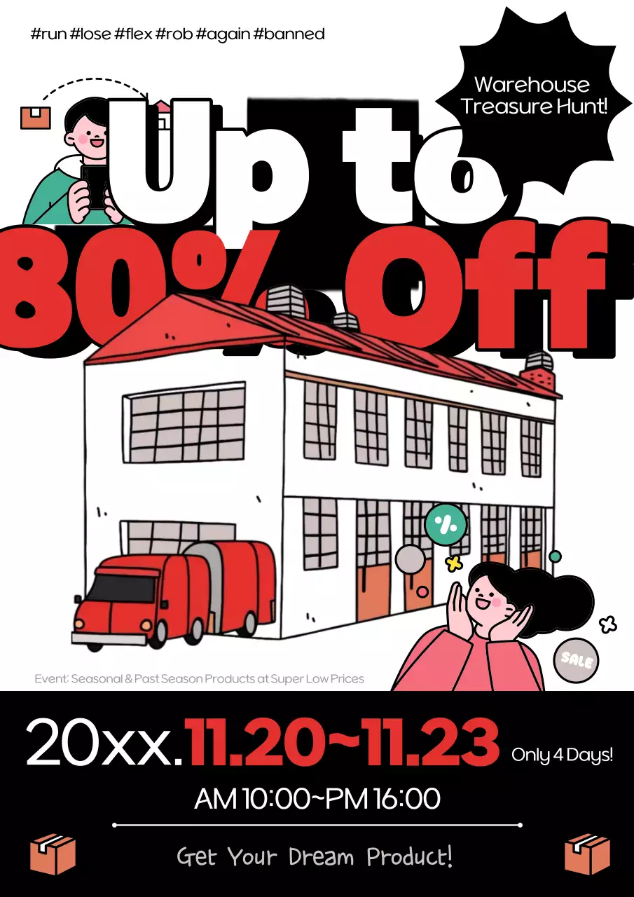 Poster khuyến mãi giảm giá của Red Comic Warehouse