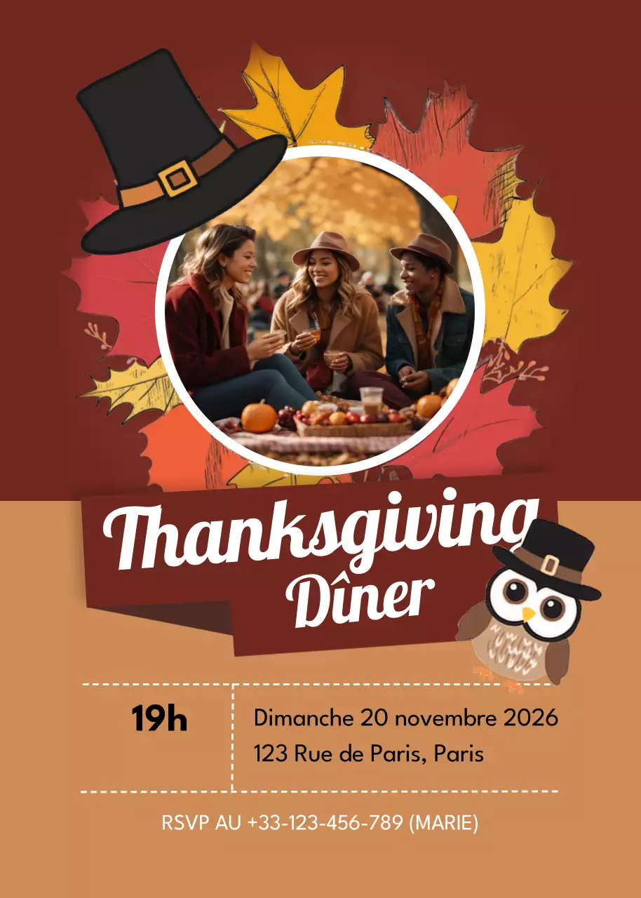 invitation rustique brune pour Thanksgiving