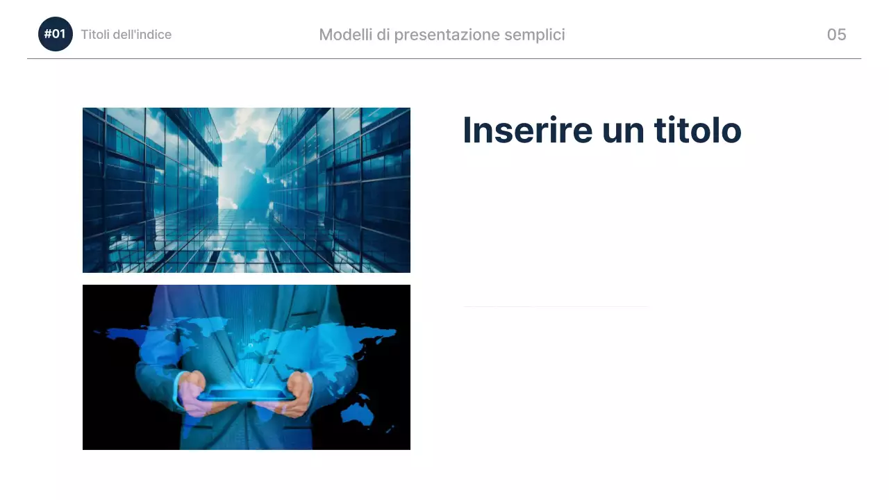 Descrizione della presentazione moderna blu navy