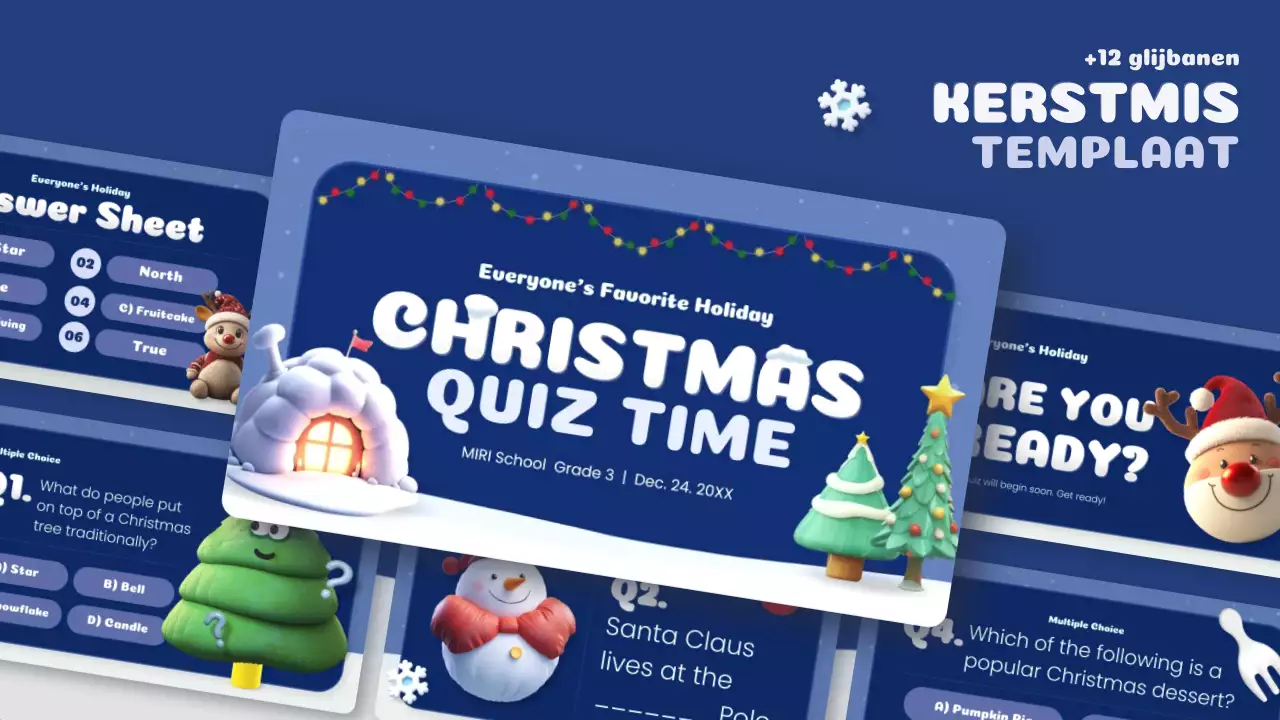 marine en wit creatieve kerst quiz klas