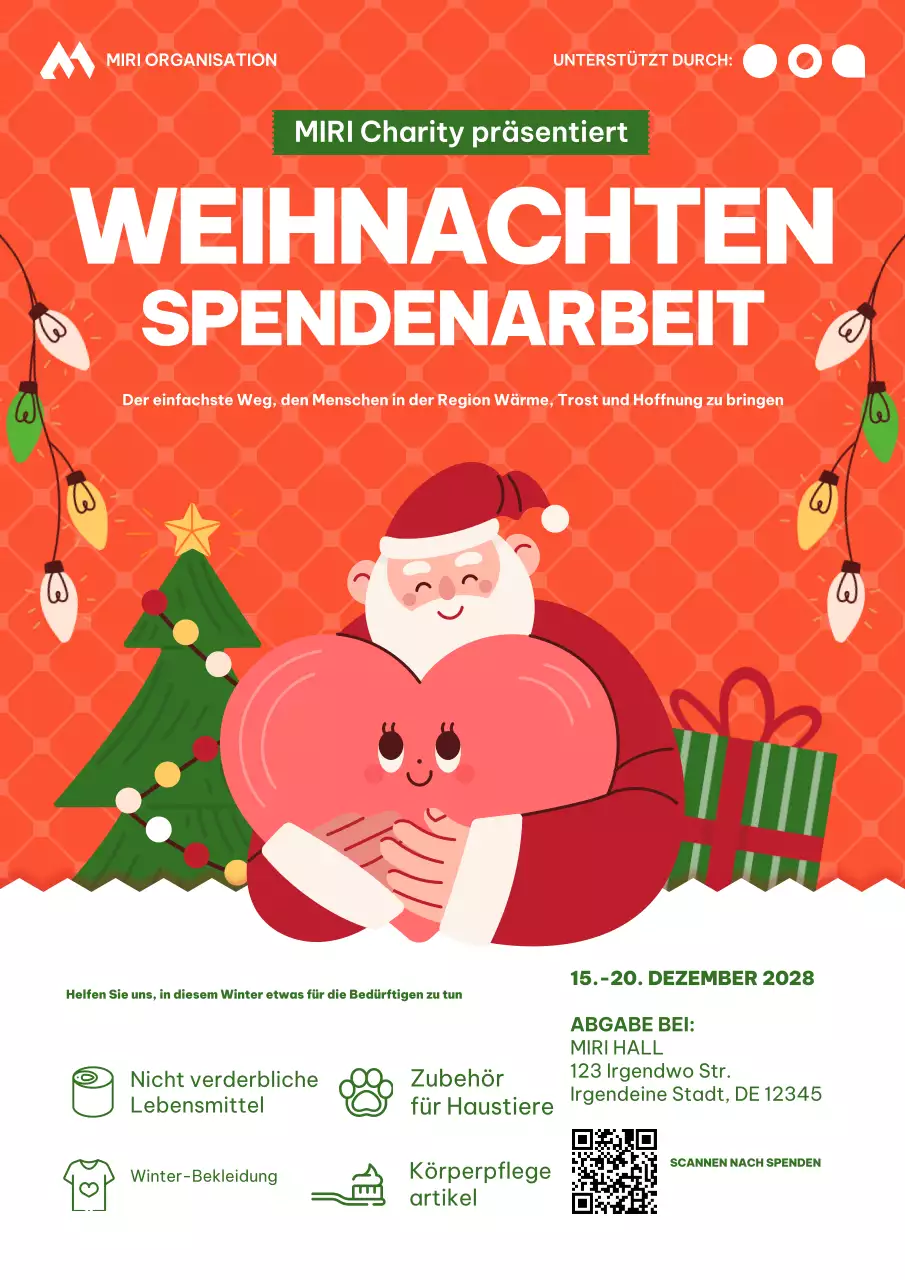 Plakat zur Weihnachtsspendenaktion für wohltätige Zwecke