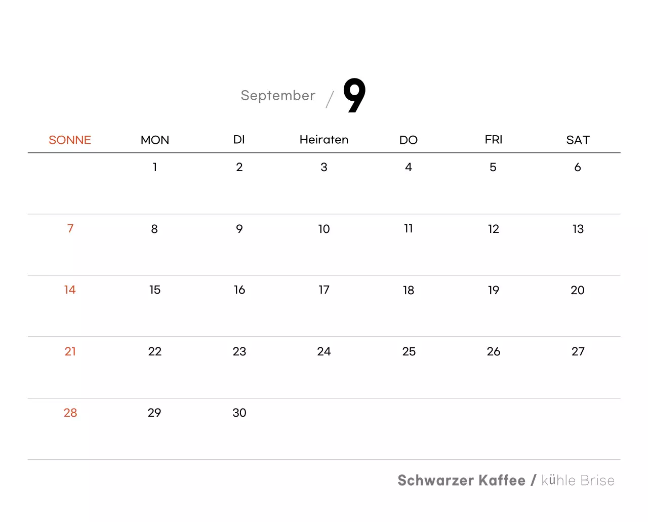 Grauer minimalistischer Kaffeekalender