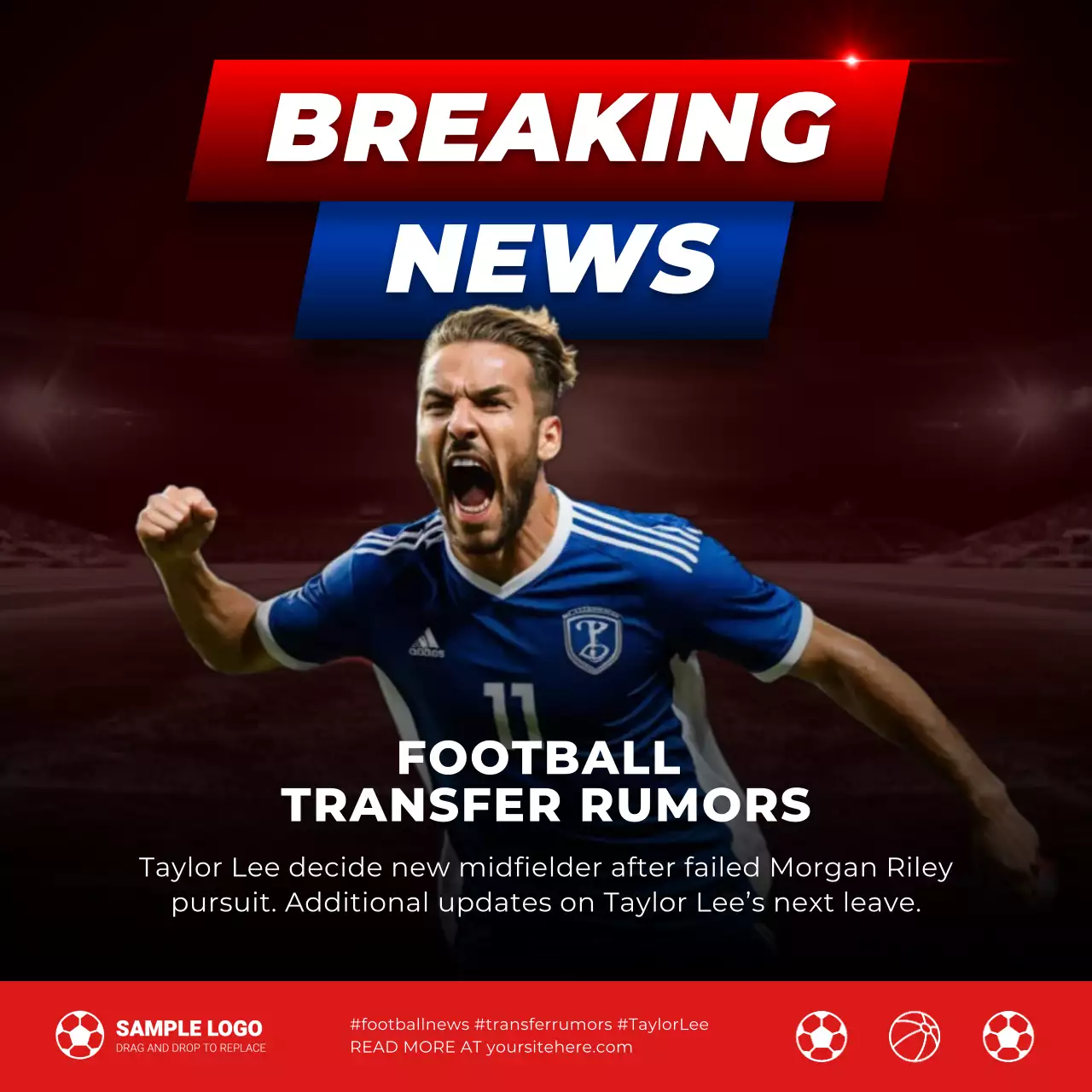 Red Modern Football Announcement Social Media Post