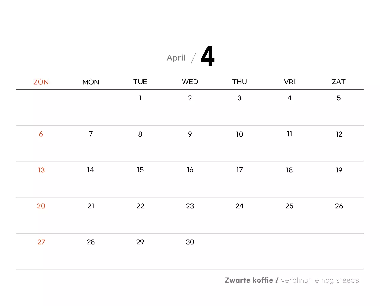 Grijze minimalistische koffiekalender